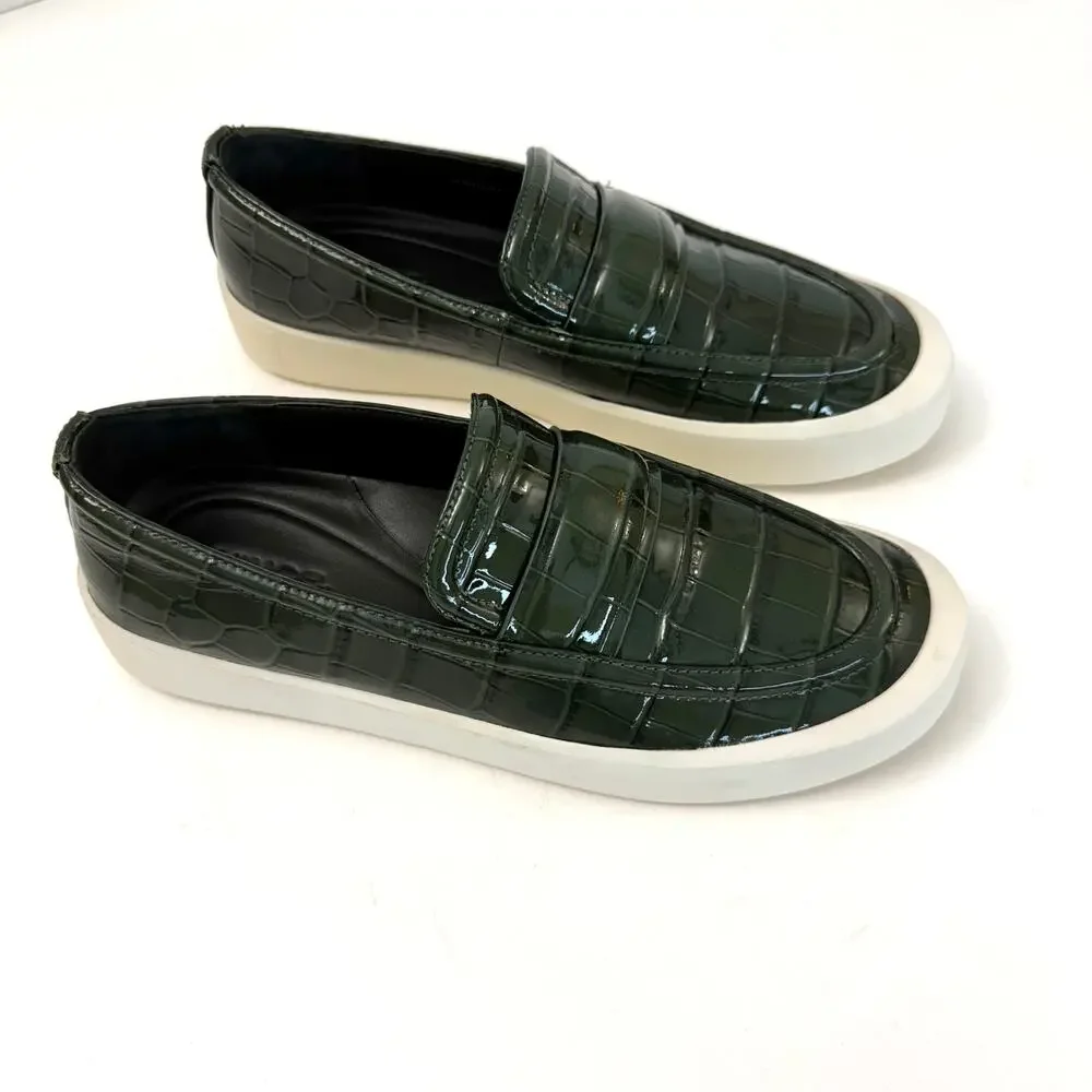 Vince Ghita Croc-Embossed Slip-On Loafer Sneakers Leather Green/White | 8M